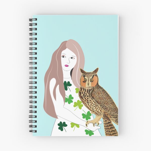Item preview, Vintage nature owl, girl and her owl, best friends. clover leaf designed and sold by StarbearQ.