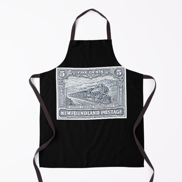 Item preview, vintage Newfoundland five cents postage stamp featuring The Newfie Bullet express crossing Newfoundland steam train designed and sold by Signs for Dark Times.