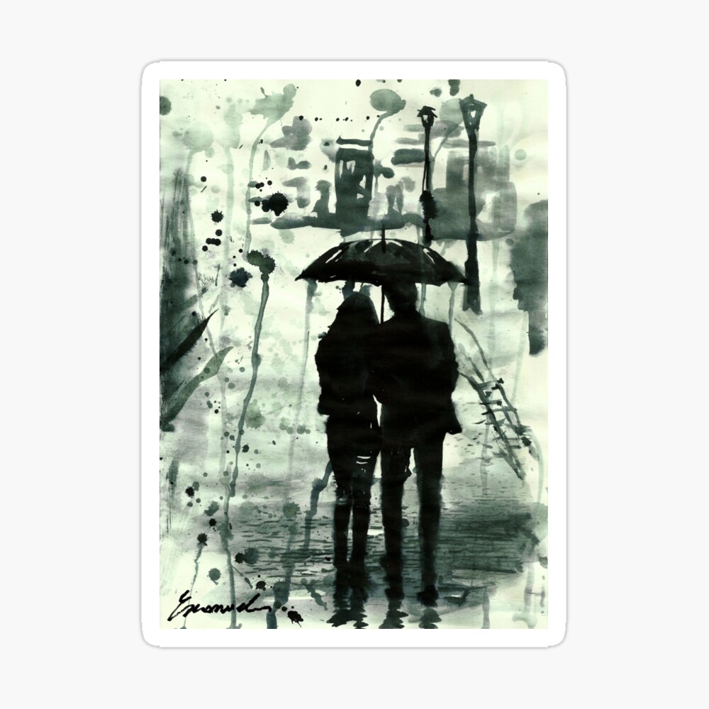 Download Walking In Rain Art Drawing Wallpaper | Wallpapers.com