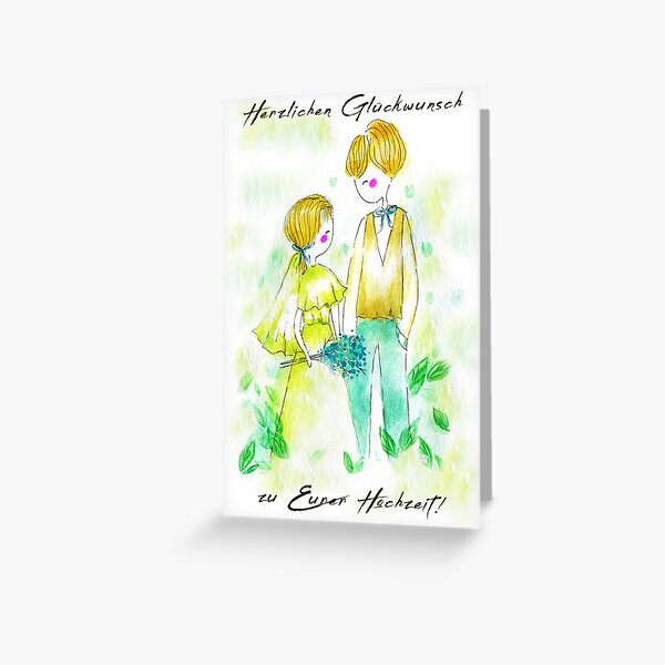Item preview, German wedding card with bride and groom in green and German language  designed and sold by Pommallina.