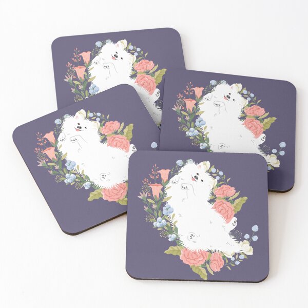 Item preview, American Eskimo Dog and Flowers - Purple Background designed and sold by Lulupainting.