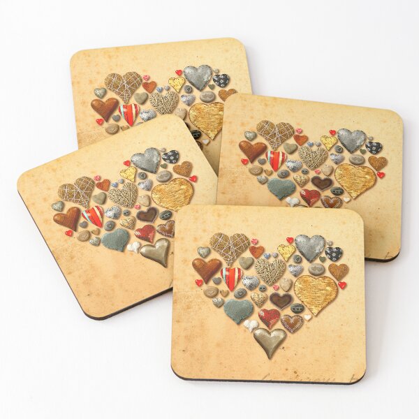 Item preview, heart-shaped things made of stone, metal and wood .organized in the shape of a heart ovart vintage paper background designed and sold by Shifa19.