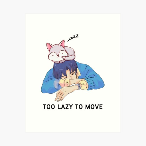 Too Lazy To Move - Cute cat sleepin on a boy Art Print