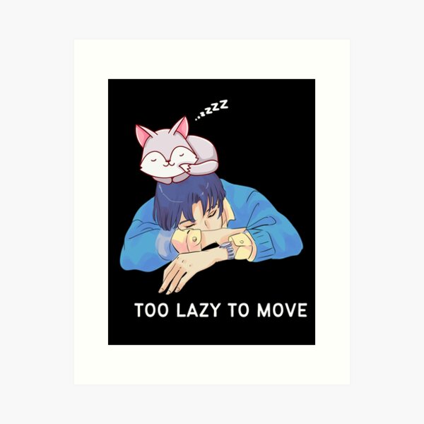 Too Lazy To Move - Cute Cat Sleeping On A Boy Art Print