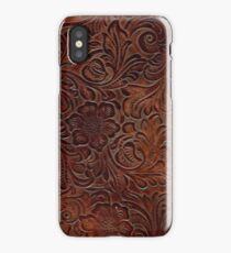 Burnished Rich Brown Tooled Leather iPhone Case