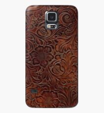 Poliertes Rich Brown Tooled Leder Hülle & Klebefolie für Samsung Galaxy
