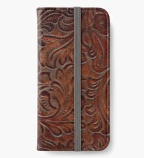 Burnished Rich Brown Tooled Leather iPhone Wallet/Case/Skin