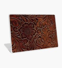 Burnished Rich Brown Tooled Leather Laptop Skin