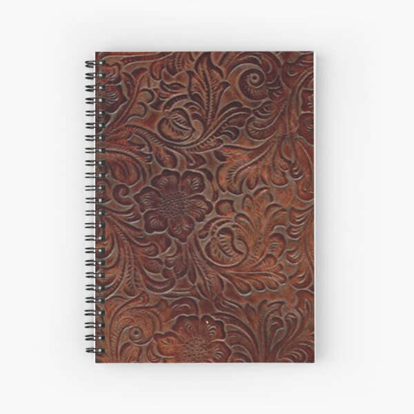 Burnished Rich Brown Tooled Leather Pattern Spiral Notebook
