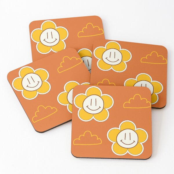 Item preview, Smiley Flowers and clouds orange and cream retro style designed and sold by DemonicGloom.