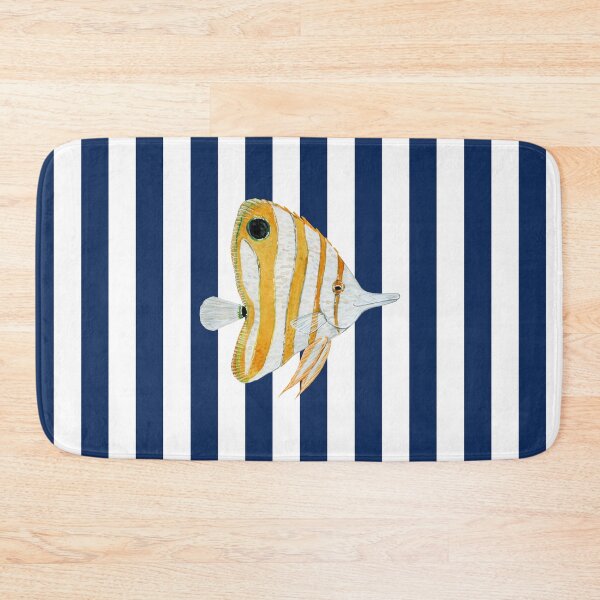 Item preview, Yellow and White Angelfish on Navy Blue Stripes designed and sold by HiddenPuppets.