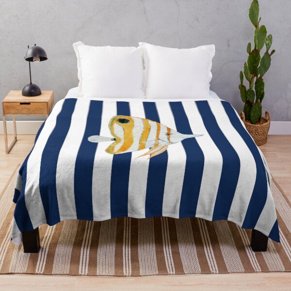 Item preview, Yellow and White Angelfish on Navy Blue Stripes designed and sold by HiddenPuppets.