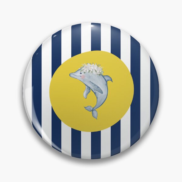 Item preview, Cute Dolphin and Floral Crown on Navy Blue and White Vertical Stripes  designed and sold by HiddenPuppets.