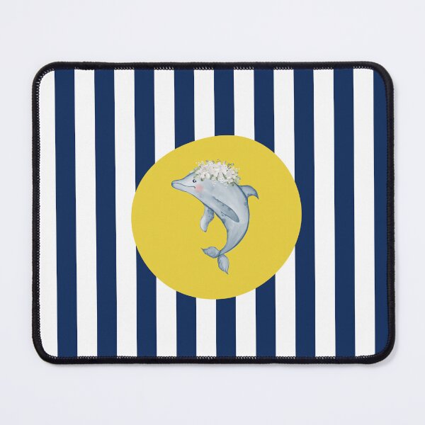 Item preview, Cute Dolphin and Floral Crown on Navy Blue and White Vertical Stripes designed and sold by HiddenPuppets.