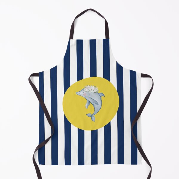 Item preview, Cute Dolphin and Floral Crown on Navy Blue and White Vertical Stripes designed and sold by HiddenPuppets.