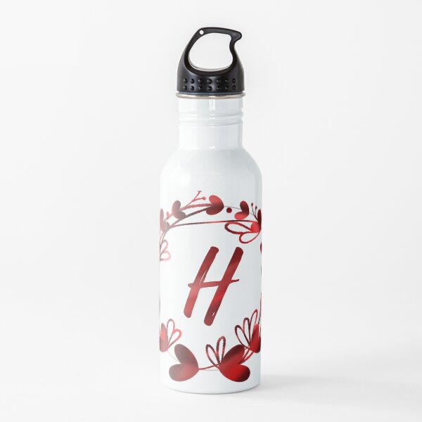 H initial red hearts and flowers monogram - letter H / alphabet h Water Bottle
