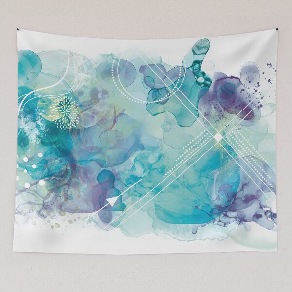 Item preview, Alcoholink design with lines and shapes turquoise  designed and sold by vianahline.