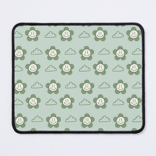Item preview, Smiley Flowers and clouds muted green retro style designed and sold by DemonicGloom.