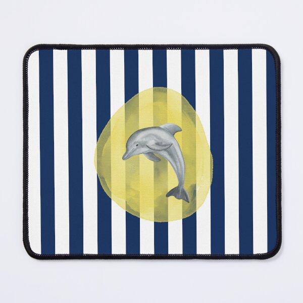 Item preview, Cute Dolphin and Yellow Watercolor on Navy Blue and White Vertical Stripes  designed and sold by HiddenPuppets.