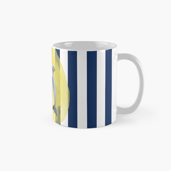 Item preview, Cute Dolphin and Yellow Watercolor on Navy Blue and White Vertical Stripes  designed and sold by HiddenPuppets.