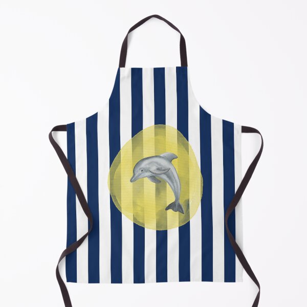 Item preview, Cute Dolphin and Yellow Watercolor on Navy Blue and White Vertical Stripes designed and sold by HiddenPuppets.
