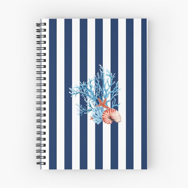 Item preview, Watercolor Corals and Shell on Navy Blue and White Stripes  designed and sold by HiddenPuppets.