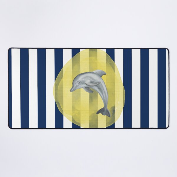 Item preview, Cute Dolphin and Yellow Watercolor on Navy Blue and White Vertical Stripes designed and sold by HiddenPuppets.