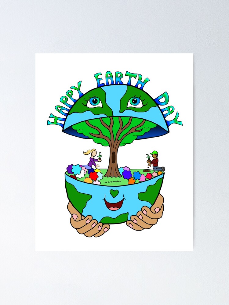 Easy Earth Day Drawing: Happy Earth with House and Trees