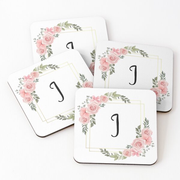 Item preview, Monogram Letter I | Pink Floral Design with Gold Edges designed and sold by JustSeasons.