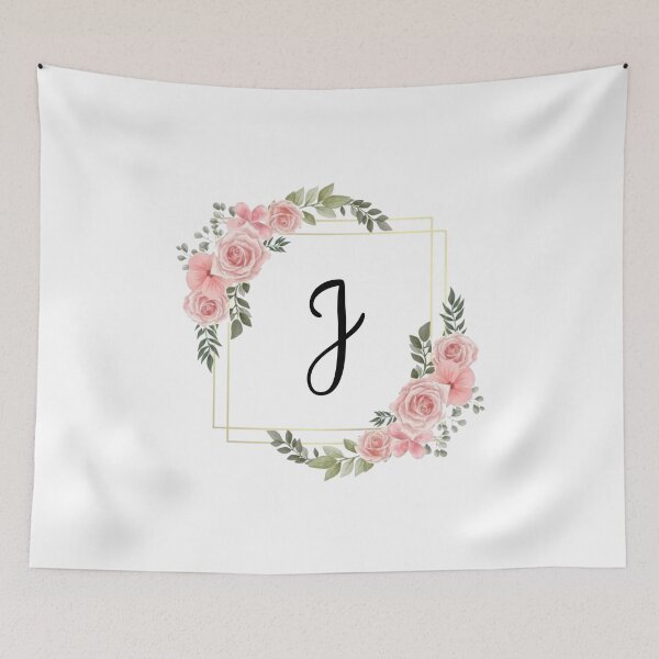 Item preview, Monogram Letter J | Pink Floral Design with Gold Edges designed and sold by JustSeasons.