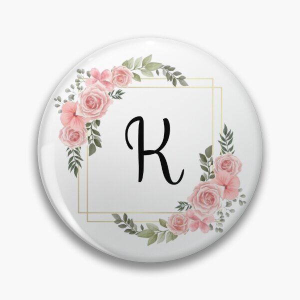 Artikelvorschau, Monogrammbuchstabe K | Rosa Blumenmuster mit goldenen Rändern entworfen und verkauft von JustSeasons.