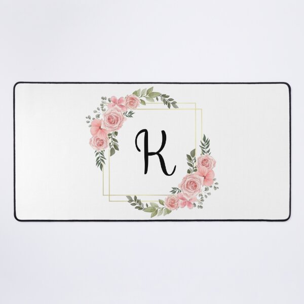 Item preview, Monogram Letter K | Pink Floral Design with Gold Edges designed and sold by JustSeasons.