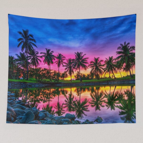 Item preview, Vibrant Evening Sunset X Palm trees and Lakeside view  designed and sold by lifestylein.