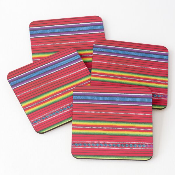Item preview, Red stripe vibrant mexican fabric Red Mayan fabric traditional folk art designed and sold by T-Mex.