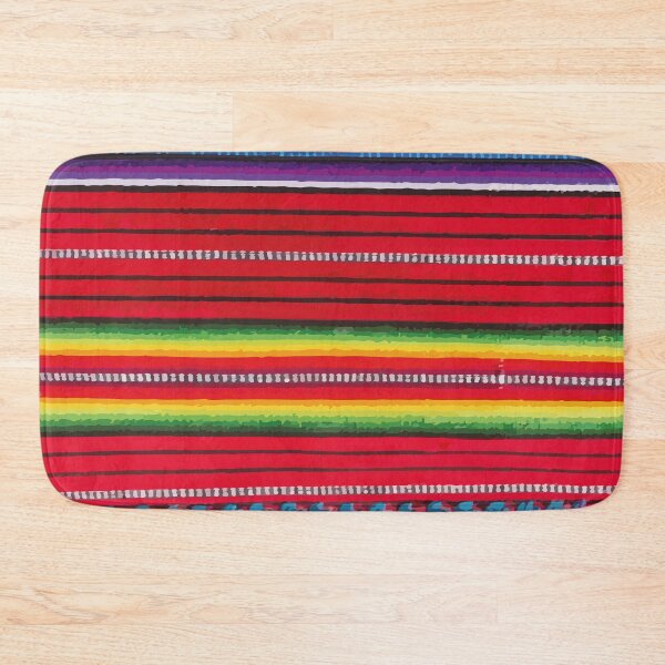 Item preview, Red stripe vibrant mexican fabric Red Mayan fabric traditional folk art designed and sold by T-Mex.
