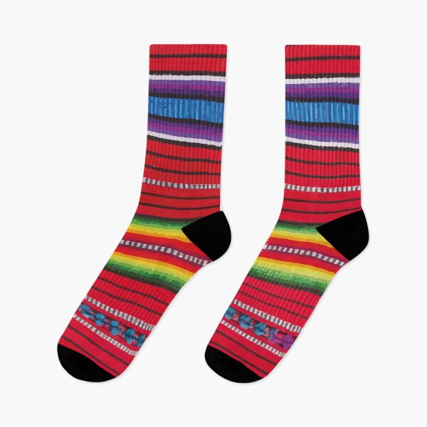 Item preview, Red stripe vibrant mexican fabric Red Mayan fabric traditional folk art designed and sold by T-Mex.
