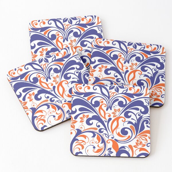 Item preview, Blue And Orange Floral Leaf Pattern designed and sold by risingrocket.