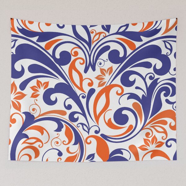 Item preview, Blue And Orange Floral Leaf Pattern designed and sold by risingrocket.