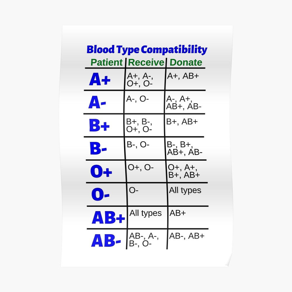 Blood Type And Compatibility Chart Poster Ubicaciondepersonas cdmx gob mx