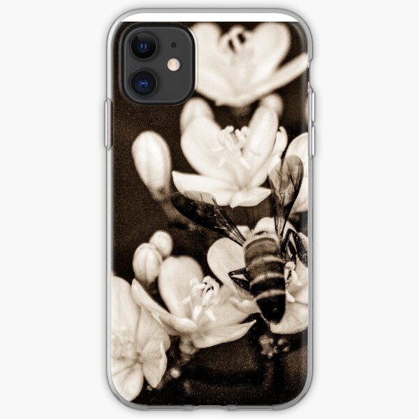 Sepia; Bee and flowers iPhone Soft Case