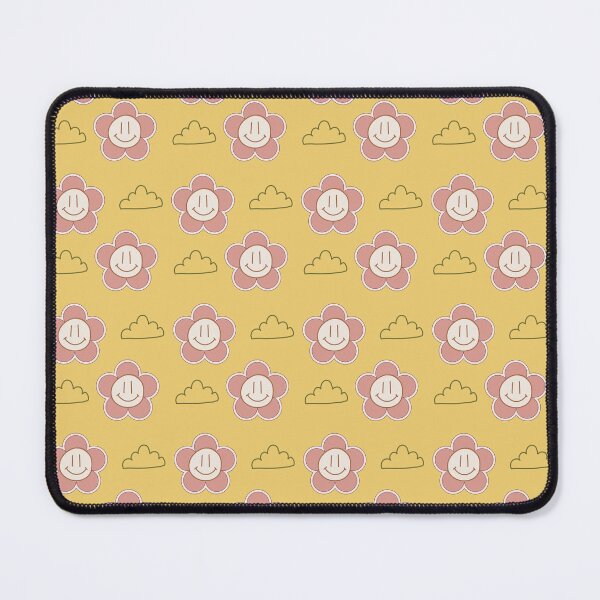 Item preview, Yellow and Pink Smiley Flowers and clouds retro style designed and sold by DemonicGloom.