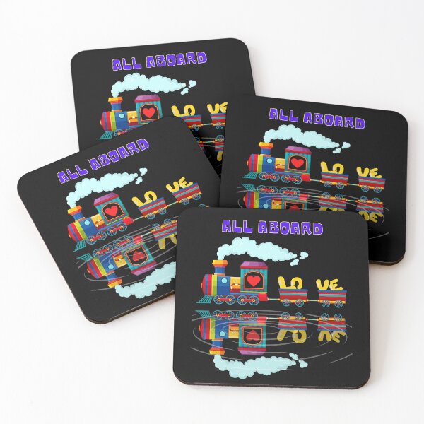 Item preview, All Aboard Multi Color Retro Love Train Reflection Blue and Yellow Letters Graphic designed and sold by podguy.