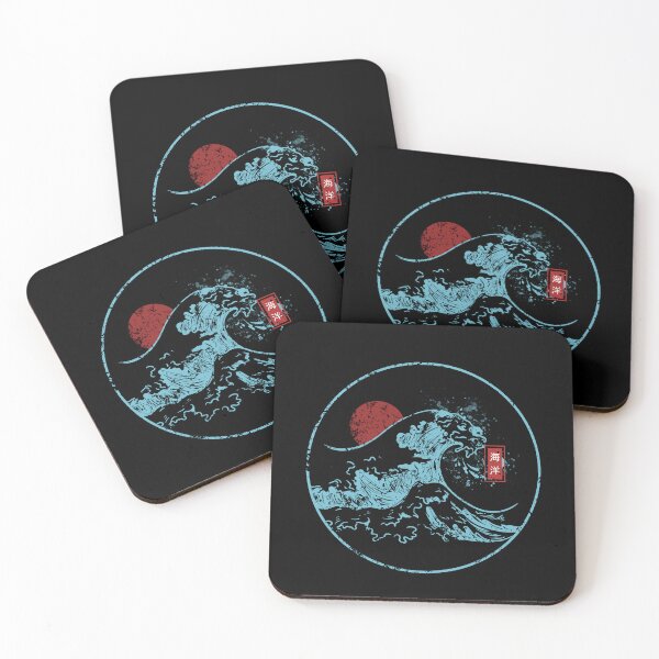 Item preview, Japanese Ocean Waves Kanji Blue and Red Grunge Design designed and sold by SnazzyStyles.
