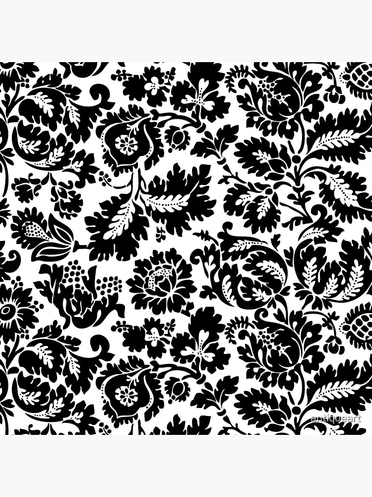 "Black and White Damask Floral Vintage Art Wallpaper" Throw Pillow for