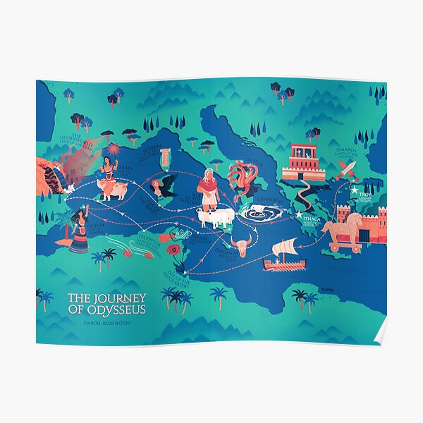 Odyssey Map - The Journey of Odysseus Poster