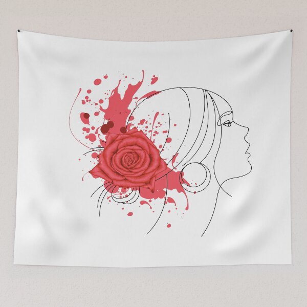 Item preview, Red rose Flowers with a woman line art design with white background designed and sold by M-Infinite.