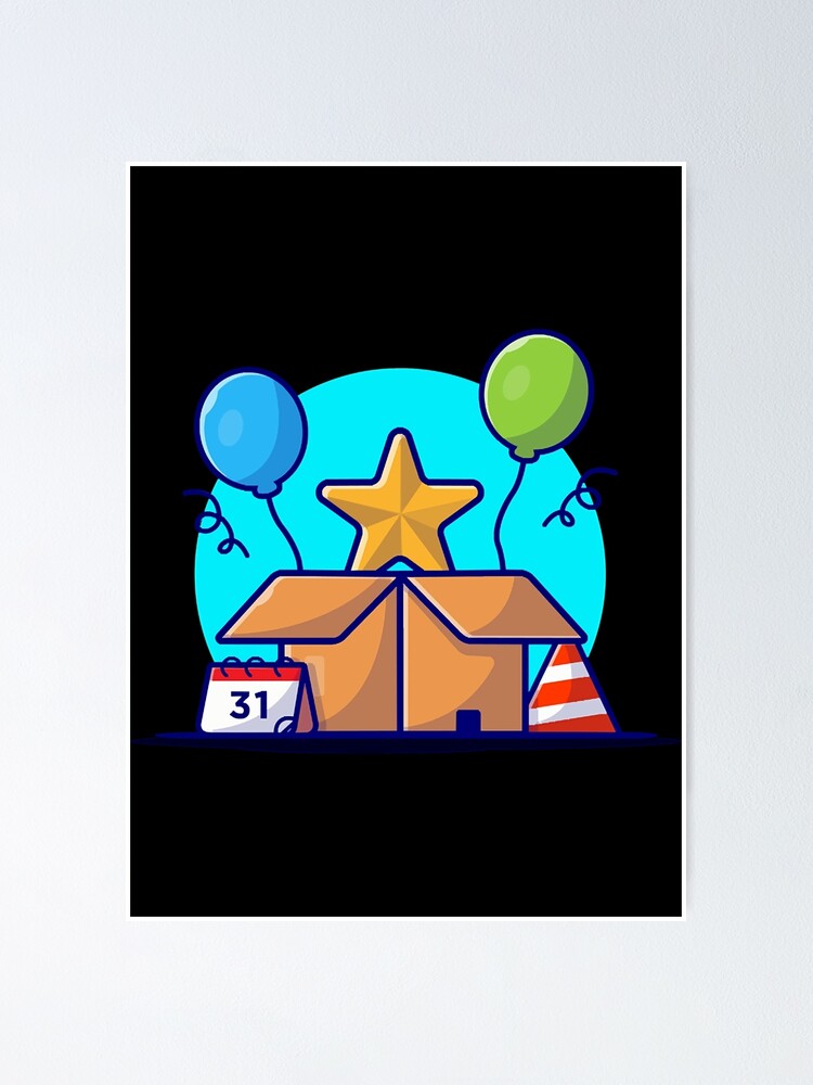 "Star In A Box With Balloons Cartoon Vector Icon Illustration " Poster