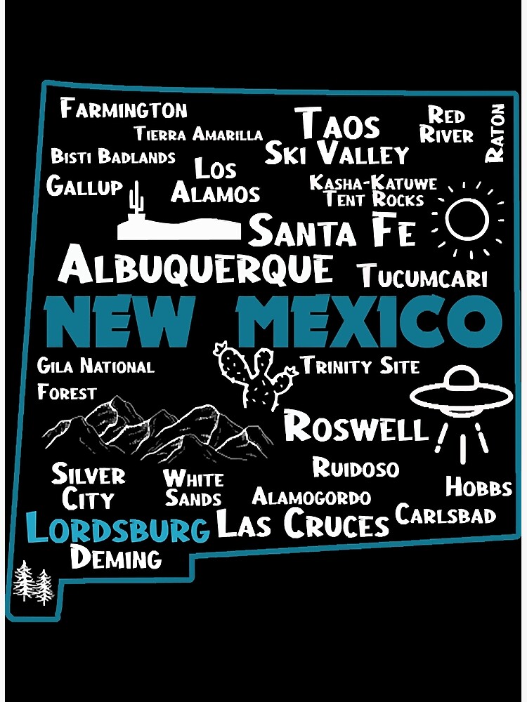 Póster «Mapa de Lordsburg Nuevo México Mapa de Albuquerque Santa Fe Los