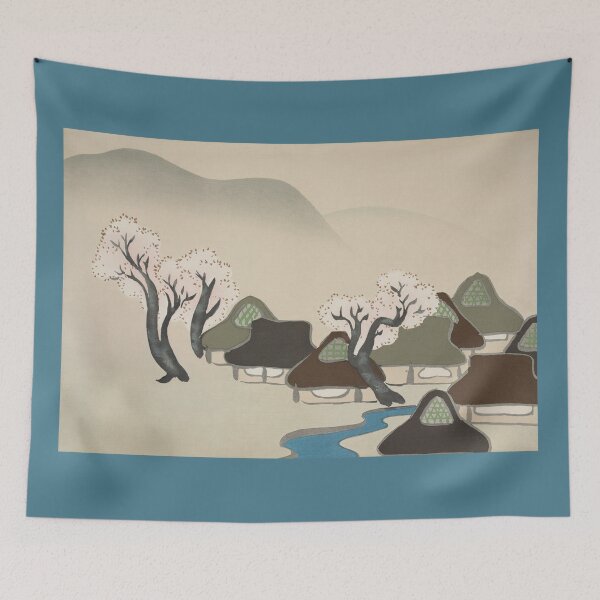 Item preview, OLD VILLAGE WITH CHERRY BLOSSOMS. MOMOYOGUSA. KAMISAKA SEKKA (1909) designed and sold by metaweb.