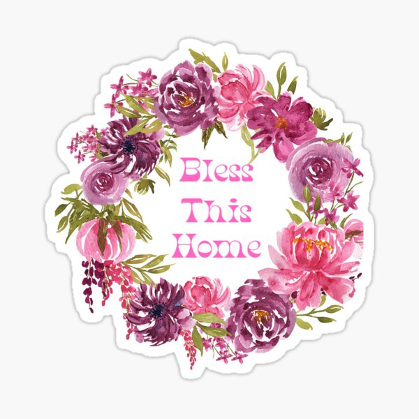 Pink Burgundy Bless This Home Wreath Design Sticker